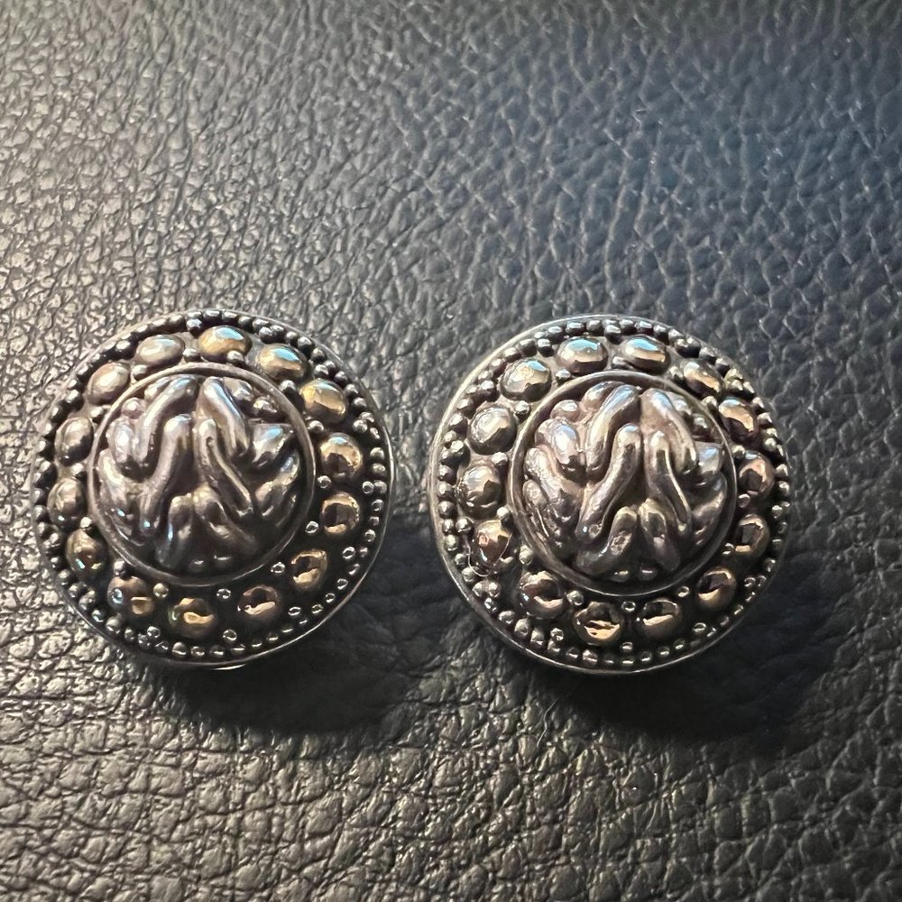 John Hardy 925 Sterling Silver 18K Vintage Gold Dot Clip On Earrings 3/4"